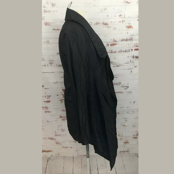 Eileen Fisher Draped Front Jacket Black Textured - Picture 2 of 8